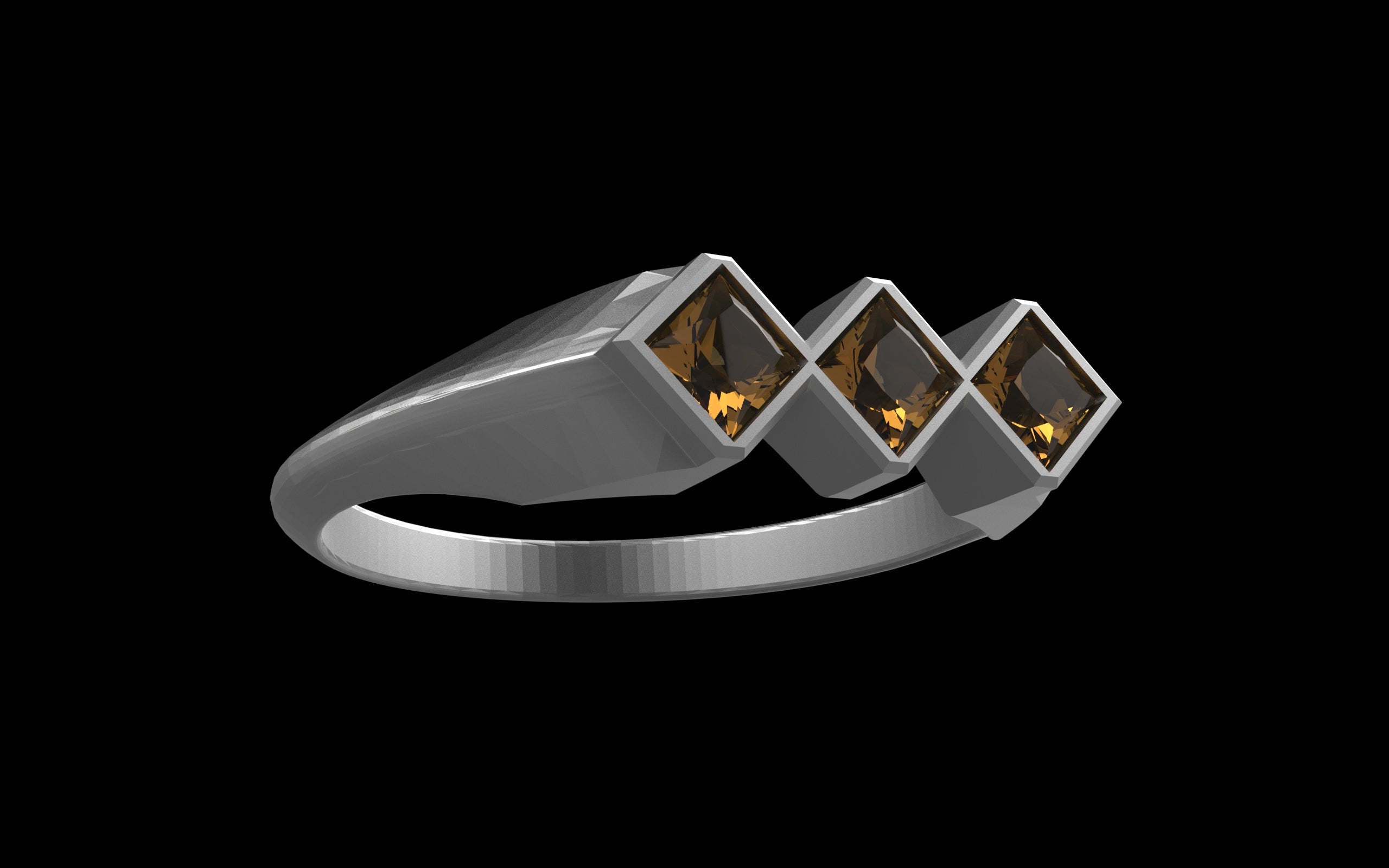 "Celeste" Minimalist Long Hex Signet Ring - Custom Square Gemstones - Sterling Silver / Brass