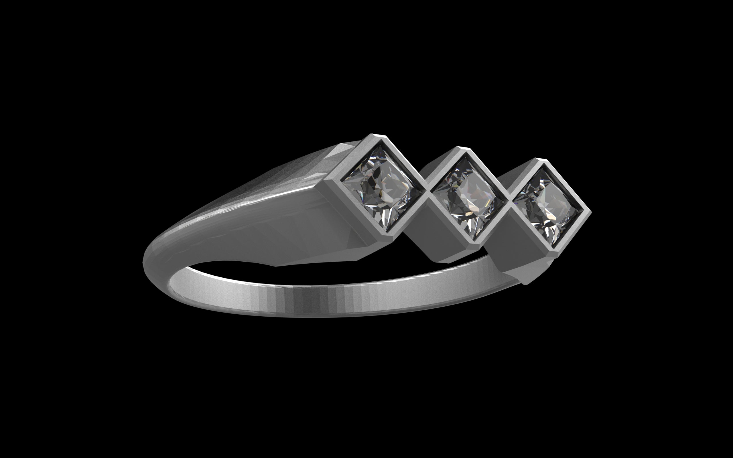 "Celeste" Minimalist Long Hex Signet Ring - Custom Square Gemstones - Sterling Silver / Brass