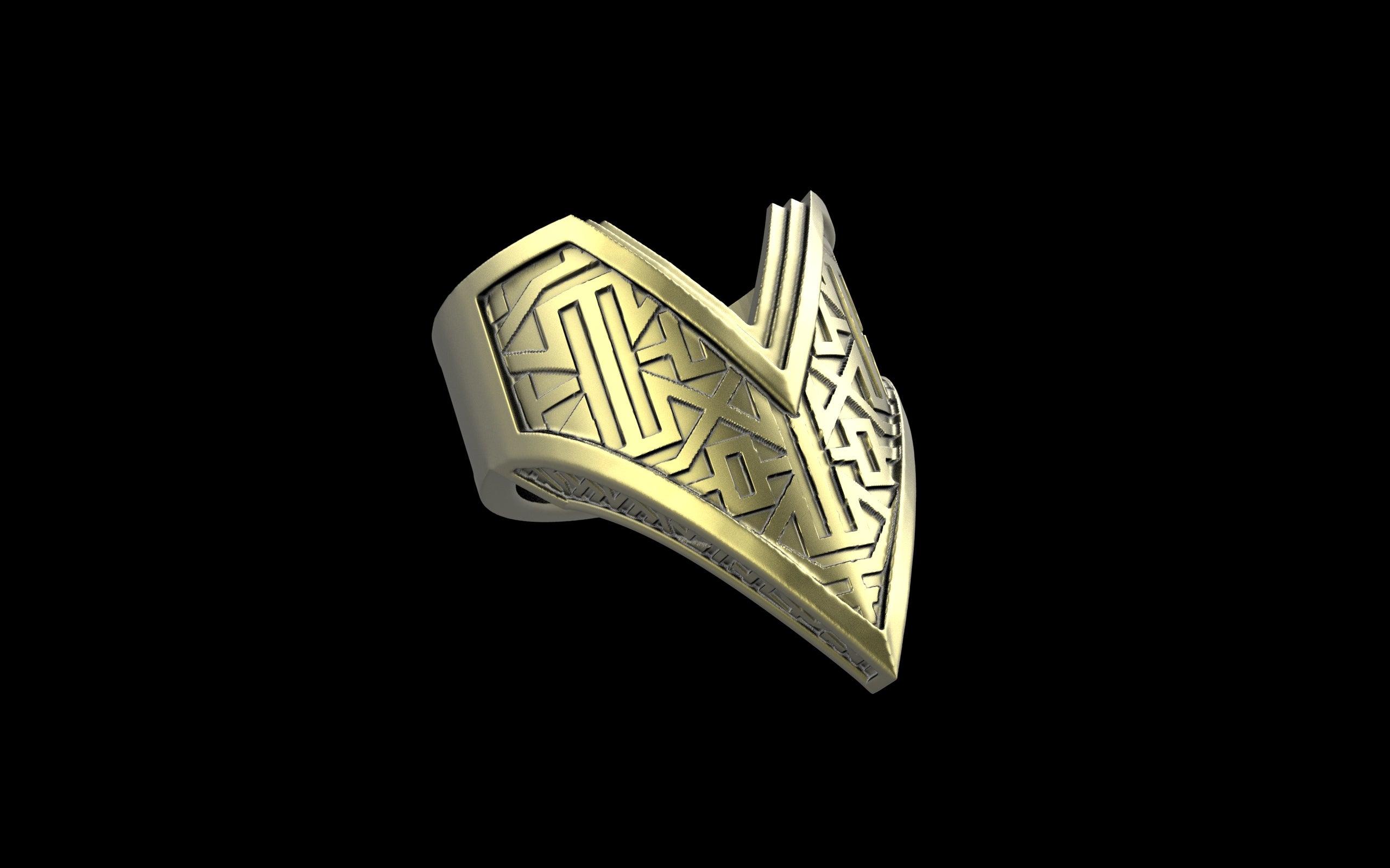 "Amneil" Future Tribal Patterned Symmetrical Ring - Sterling Silver / Brass