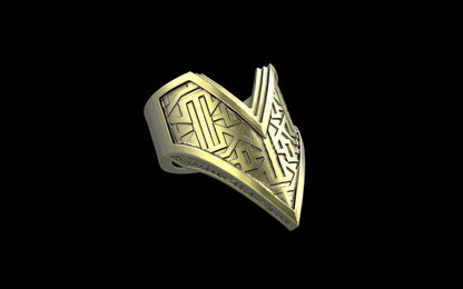 "Amneil" Future Tribal Patterned Symmetrical Ring - Sterling Silver / Brass