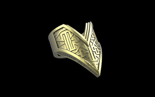 "Amneil" Future Tribal Patterned Symmetrical Ring - Sterling Silver / Brass