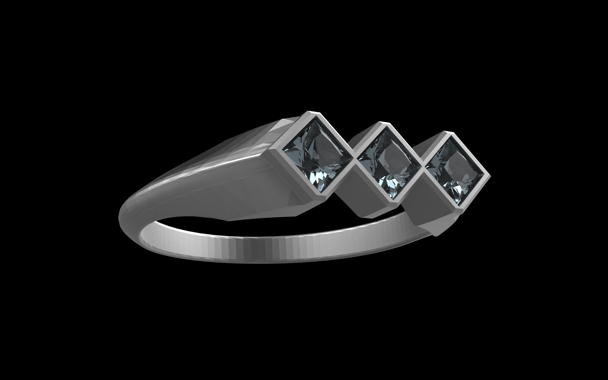 "Celeste" Minimalist Long Hex Signet Ring - Custom Square Gemstones - Sterling Silver / Brass