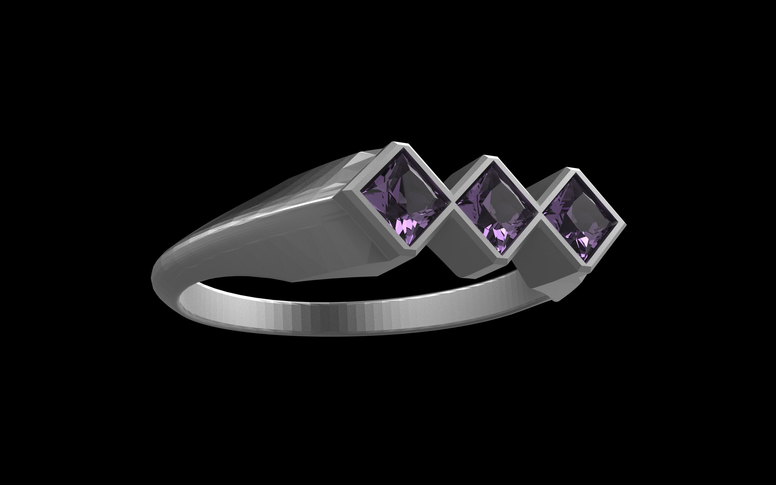 "Celeste" Minimalist Long Hex Signet Ring - Custom Square Gemstones - Sterling Silver / Brass