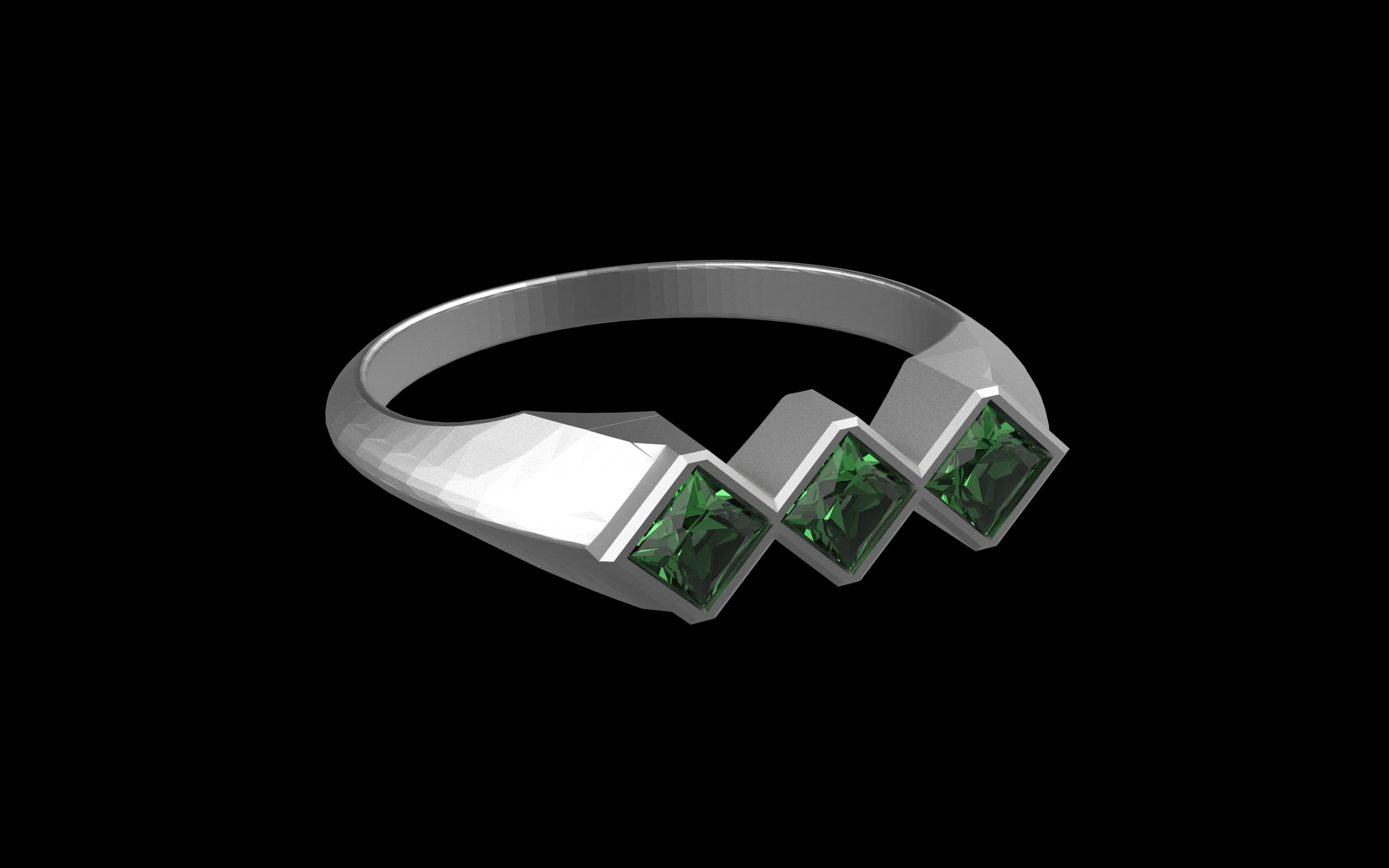 "Celeste" Minimalist Long Hex Signet Ring - Custom Square Gemstones - Sterling Silver / Brass