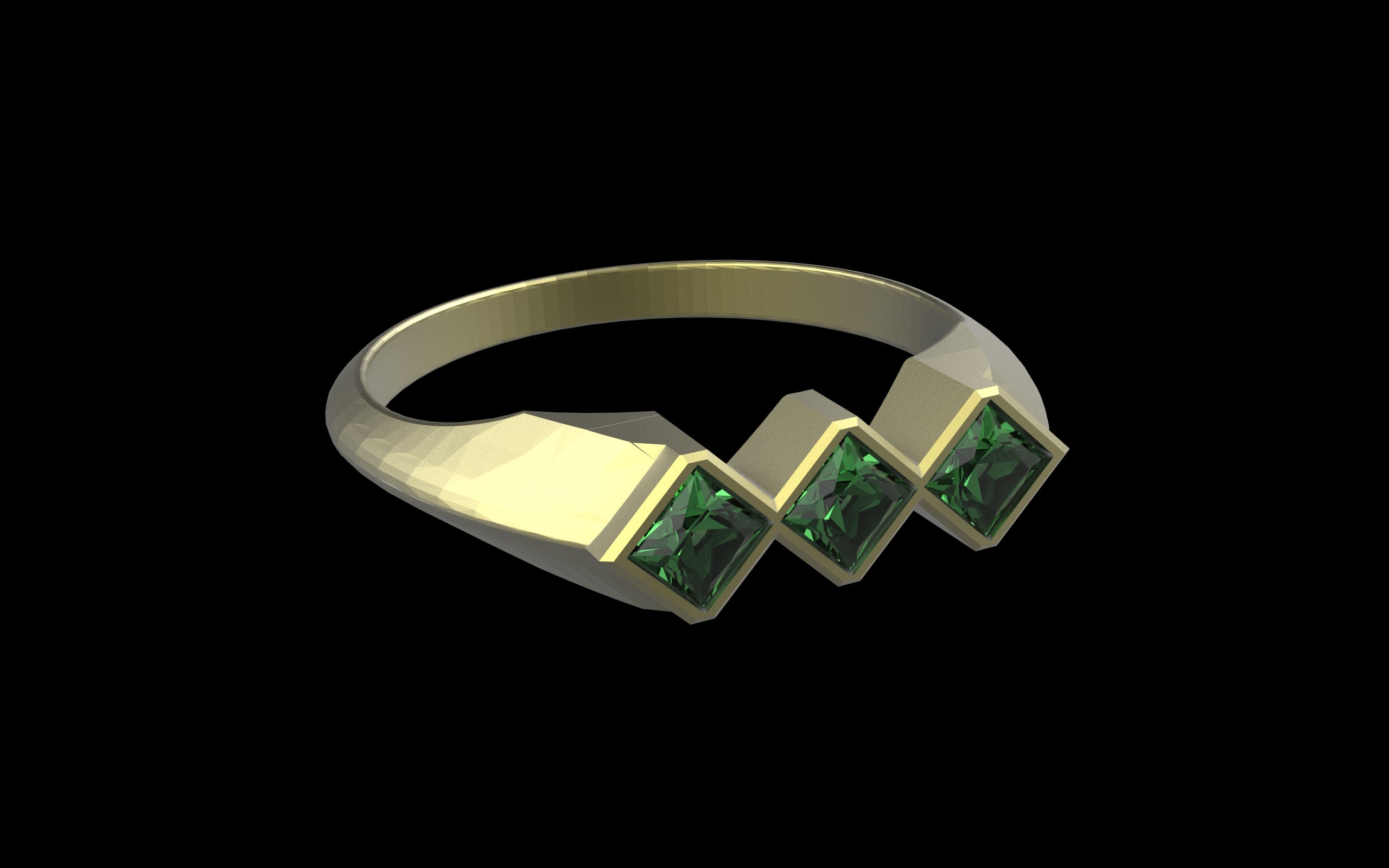 "Celeste" Minimalist Long Hex Signet Ring - Custom Square Gemstones - Sterling Silver / Brass