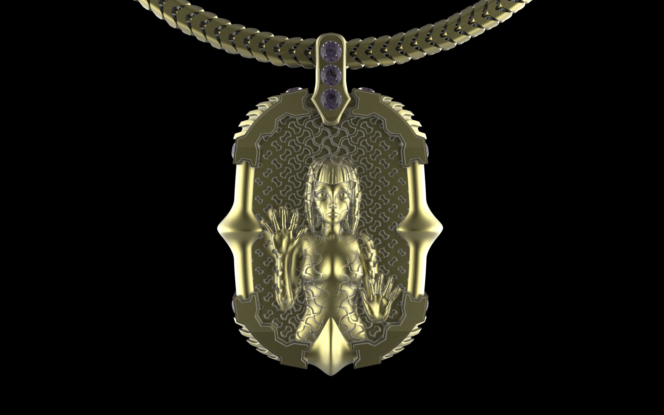 "Dissipation Error" Biomechanical Cyberpunk Pendant with Chain - Sterling Silver / Brass / Bronze