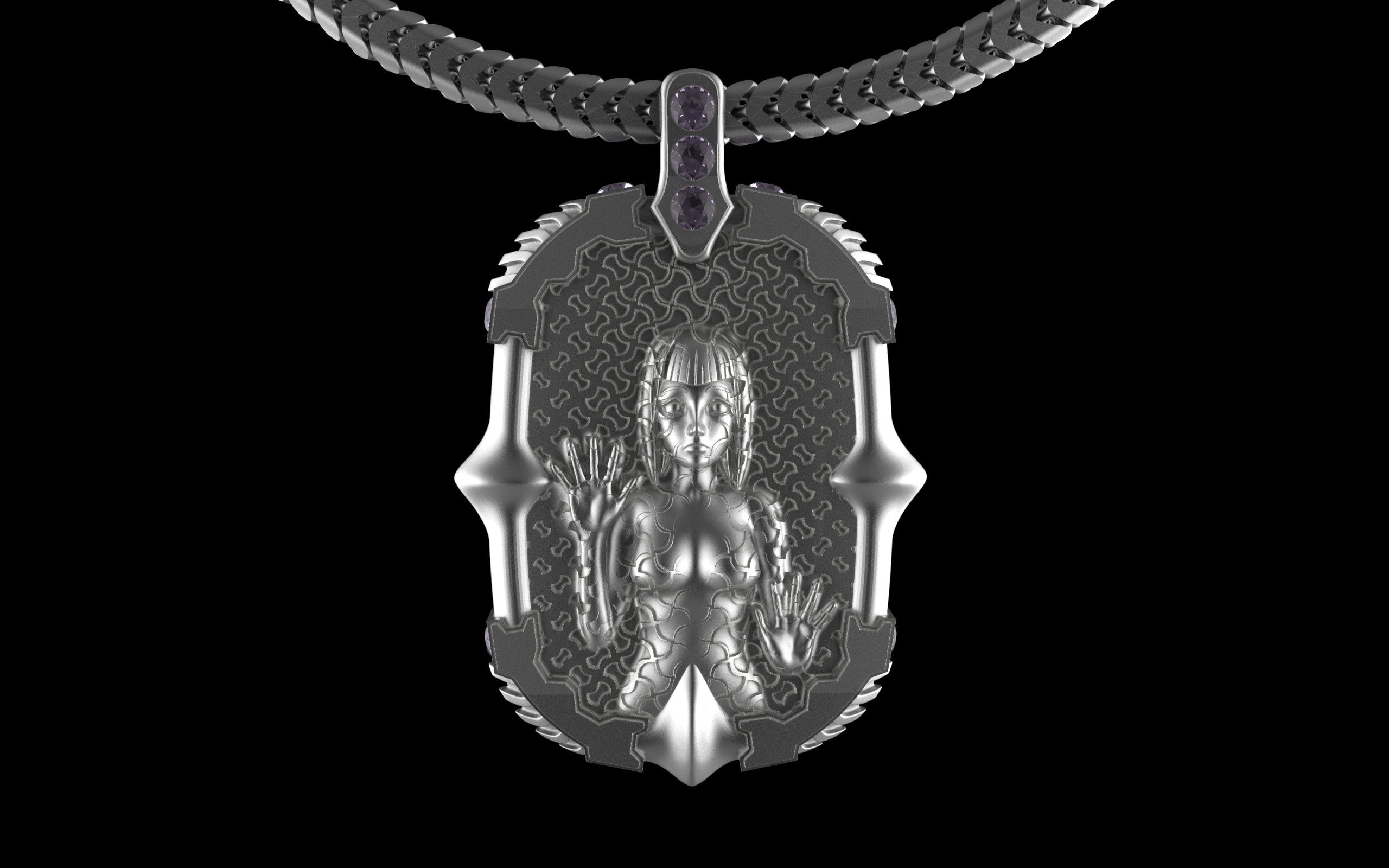 "Dissipation Error" Biomechanical Cyberpunk Pendant with Chain - Sterling Silver / Brass / Bronze