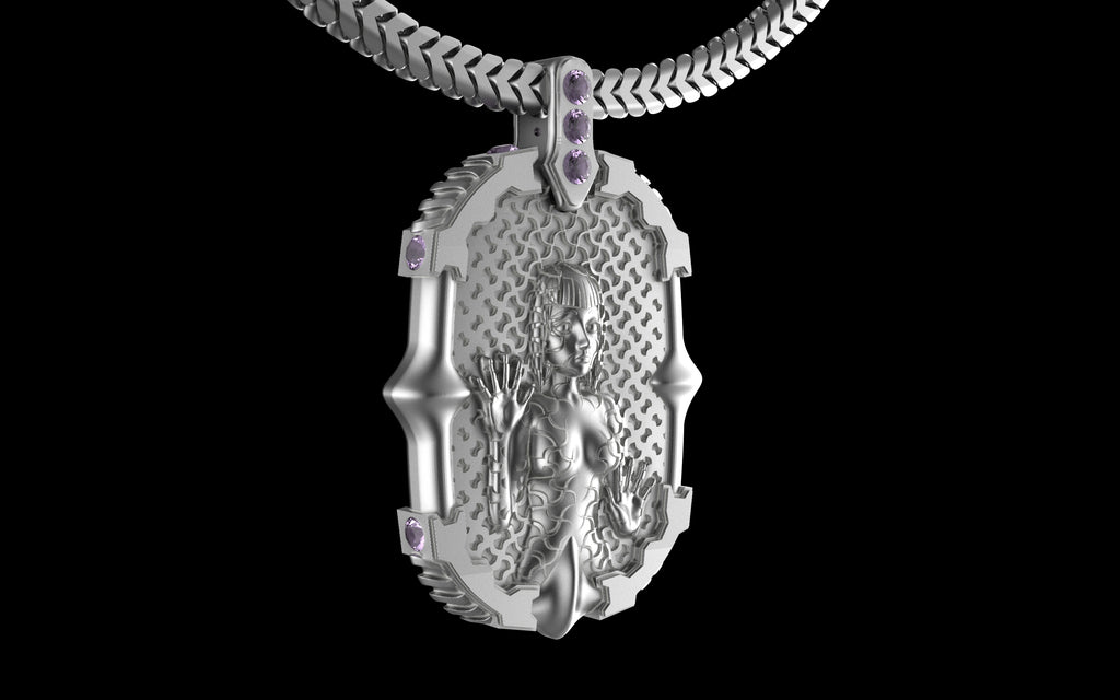 "Dissipation Error" Biomechanical Cyberpunk Pendant with Chain - Sterling Silver / Brass / Bronze