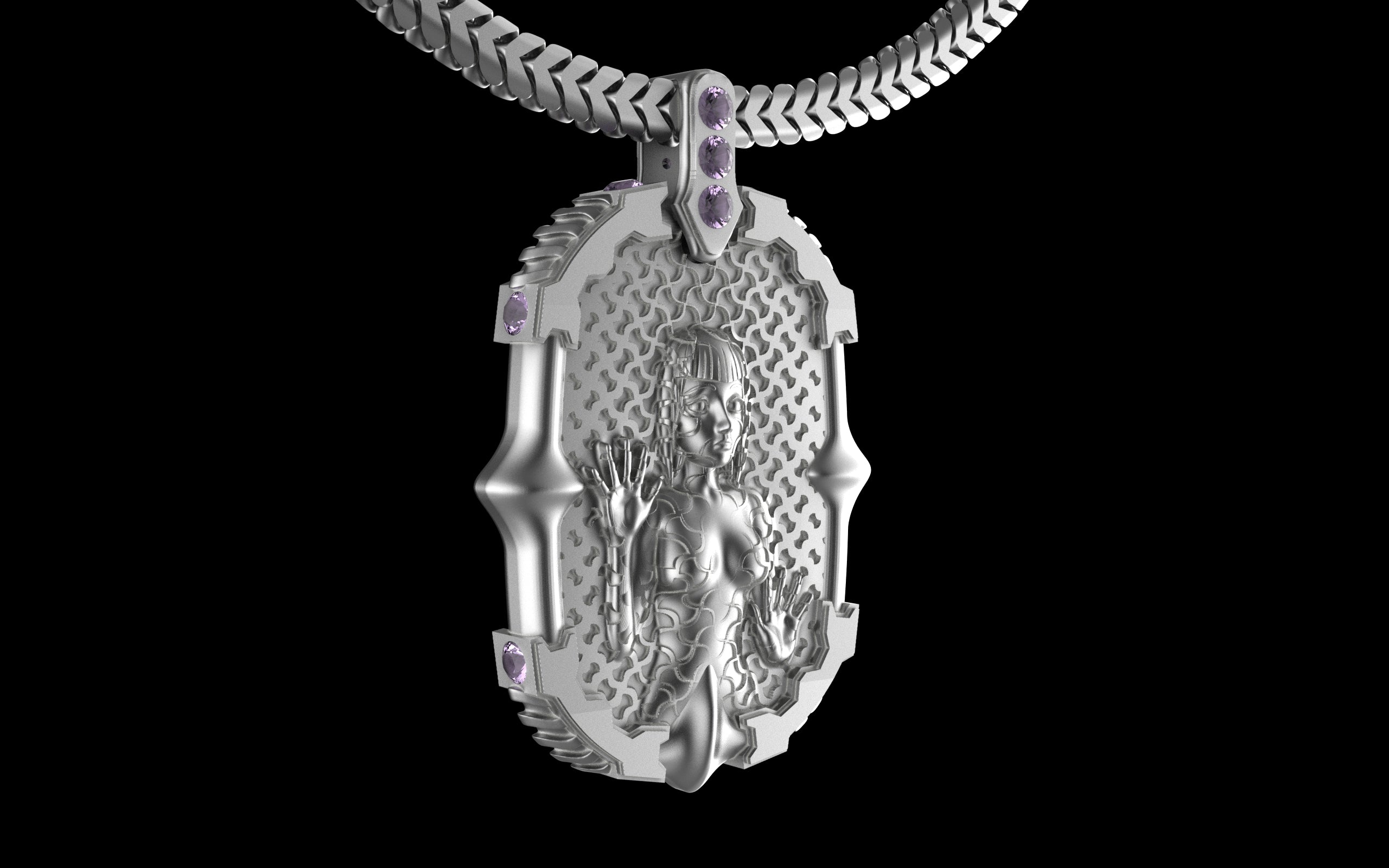"Dissipation Error" Biomechanical Cyberpunk Pendant with Chain - Sterling Silver / Brass / Bronze