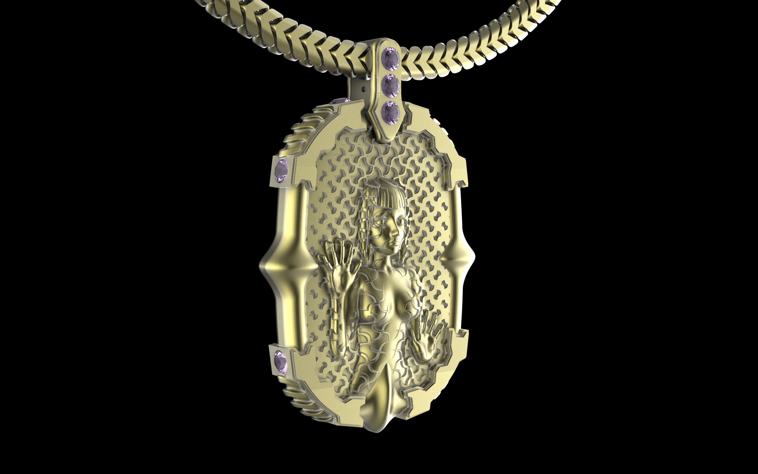 "Dissipation Error" Biomechanical Cyberpunk Pendant with Chain - Sterling Silver / Brass / Bronze